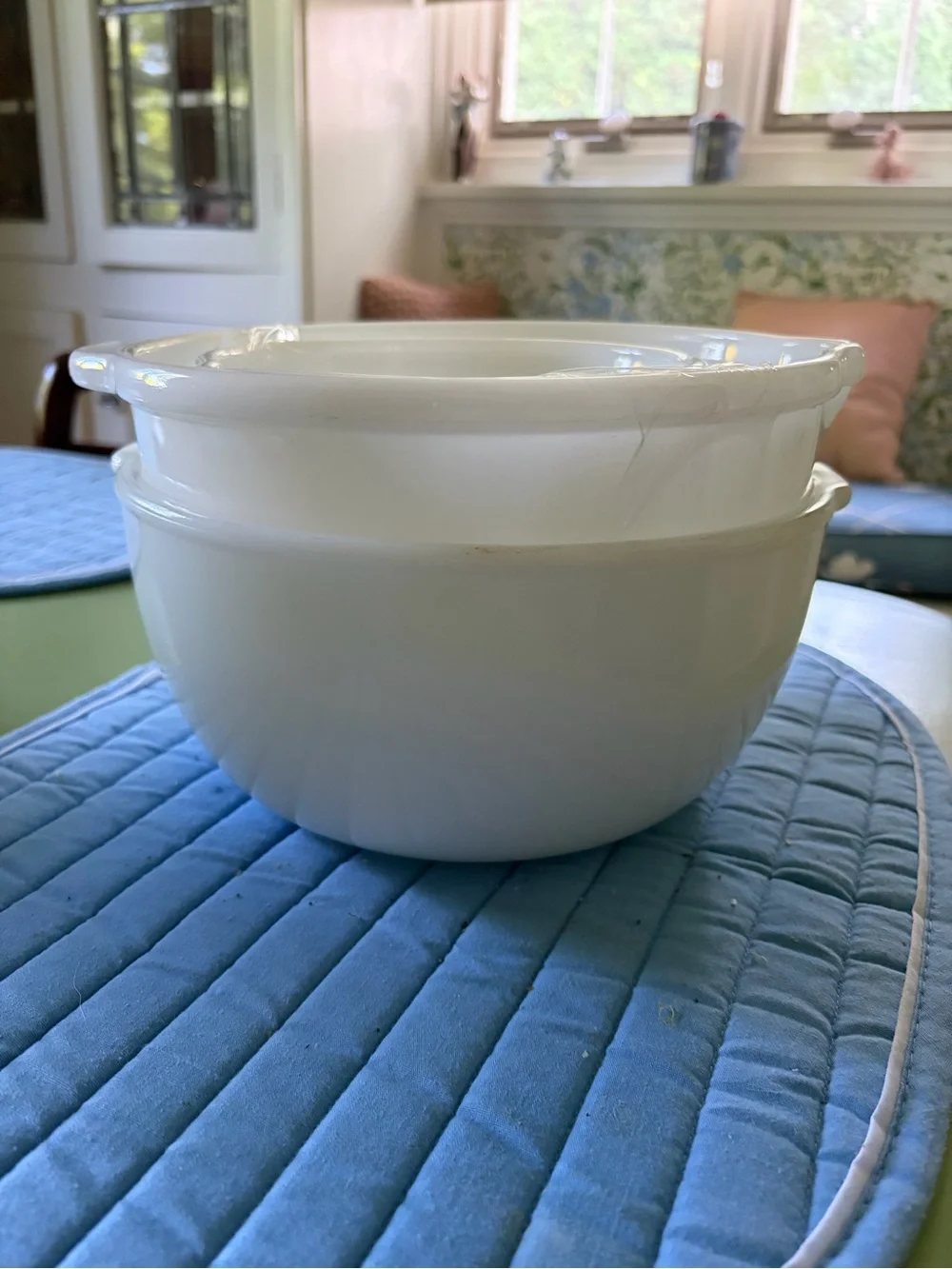 Set of 3 white milk glass sunbeam mixing bowls